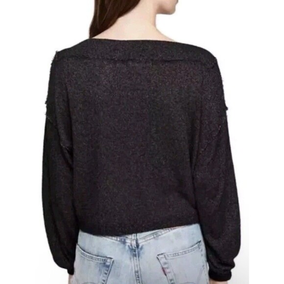 Free People We The Free Charcoal Hacci Knit Slouchy Top Wide Neck XS Boho Chic - Picture 3 of 15